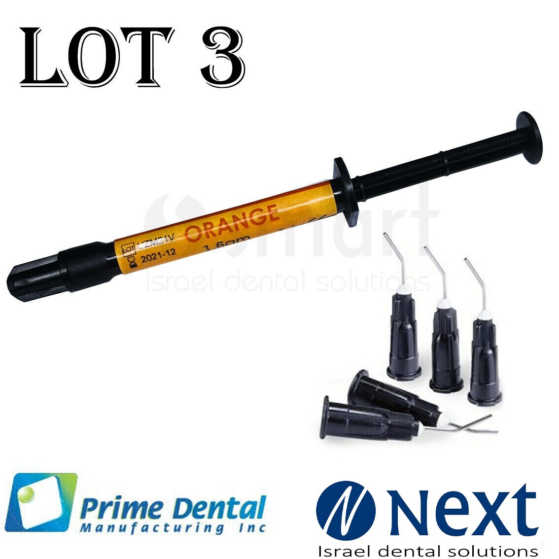 LOTx3 Dental Parafil composite visible flow light cure stain syringe 1.6g Orange