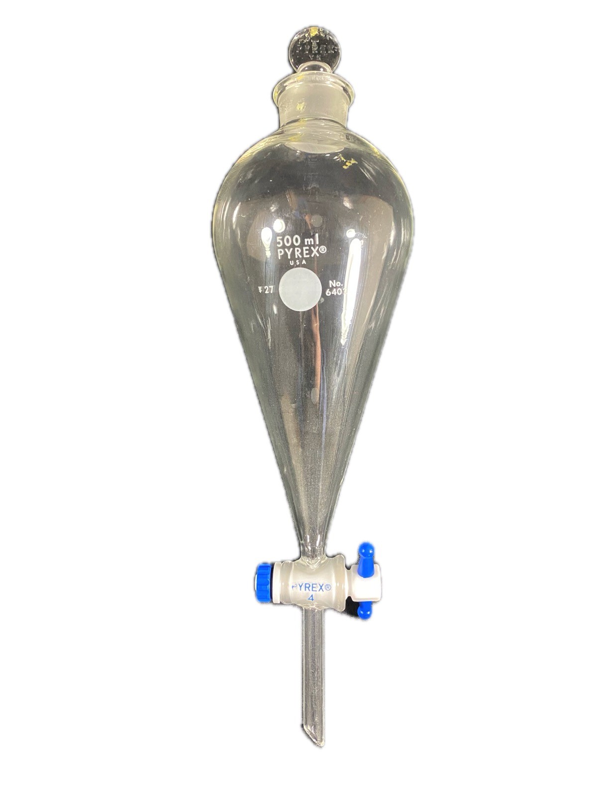 PYREX 500mL Squibb Separatory Funnel w/ Stopcock #22 Stopper Neck 6402-500