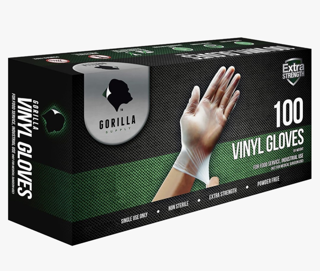 GORILLA Disposable Heavy Duty Vinyl Gloves Latex &Powder Free-BPA Free Food Safe