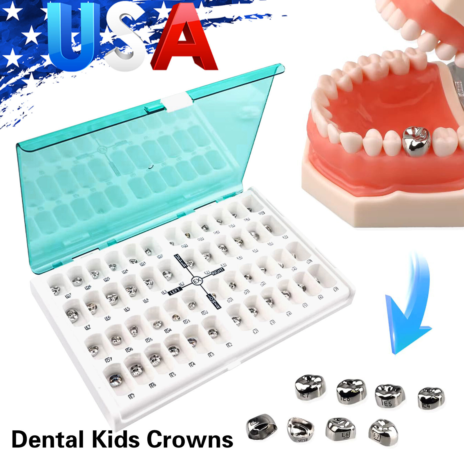 Dental Kid Primary Molar Crown Stainless Steel Pediatric Preformed 48 Size USA