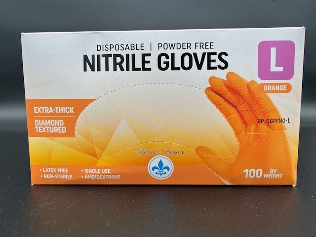 Royalty Orange Nitrile Disposable Gloves 8 Mil Raised Diamond Texture-Large