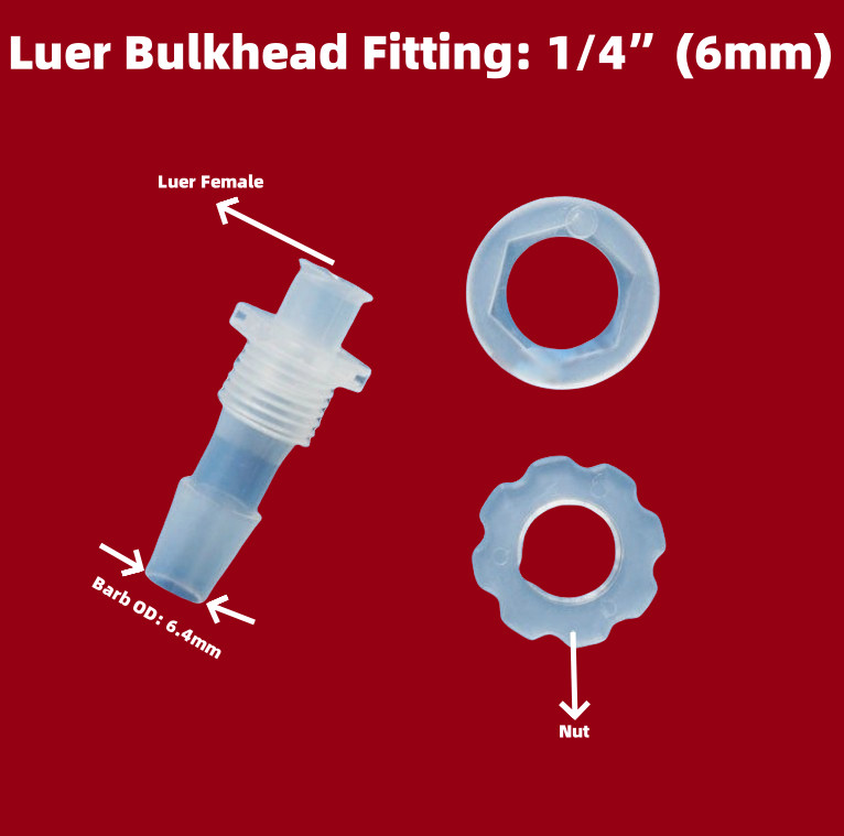 Luer Lock Female Bulkhead Fitting Connector 1/4″ inch 6mm Hose Barb Adapter