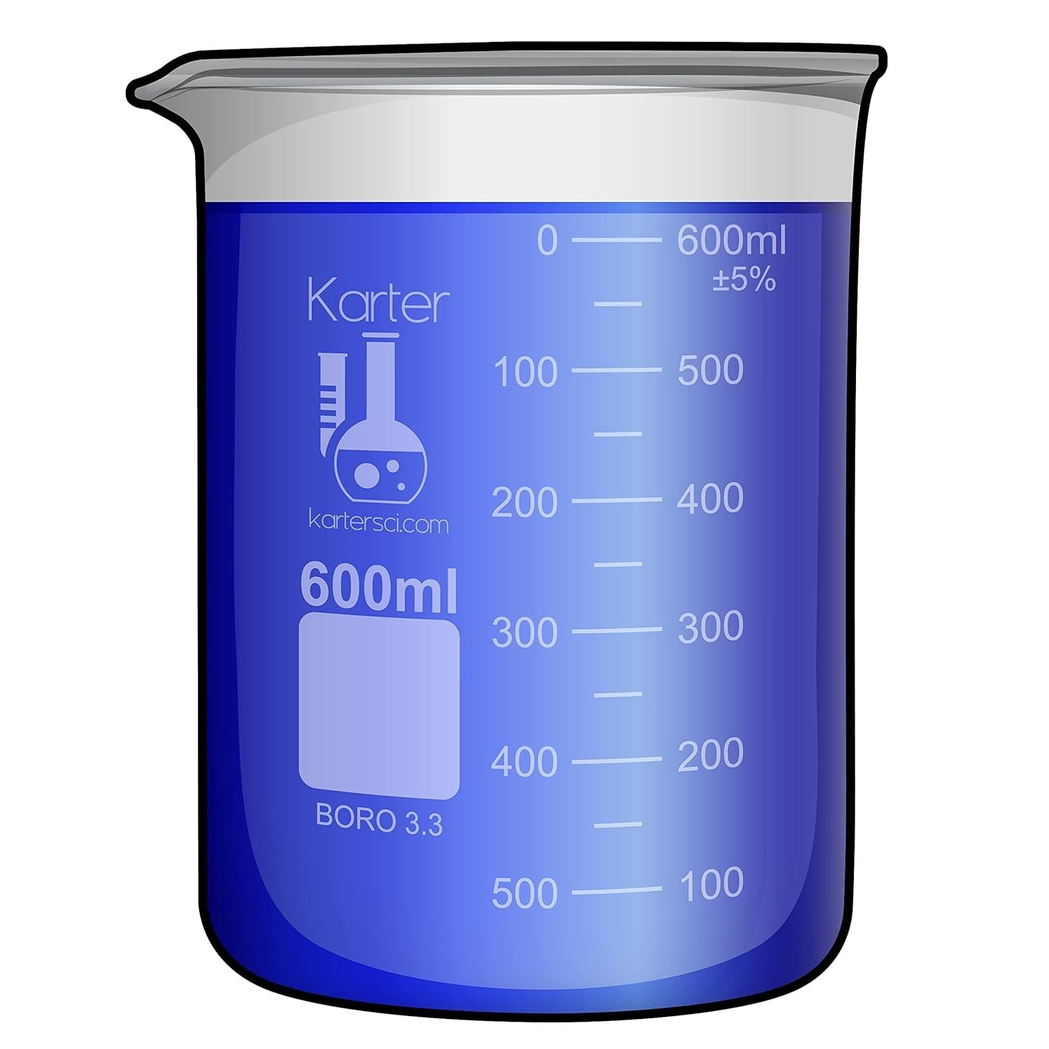 600ml Borosilicate 3.3 Low Form Beaker with Double Scale for Precision Lab Use