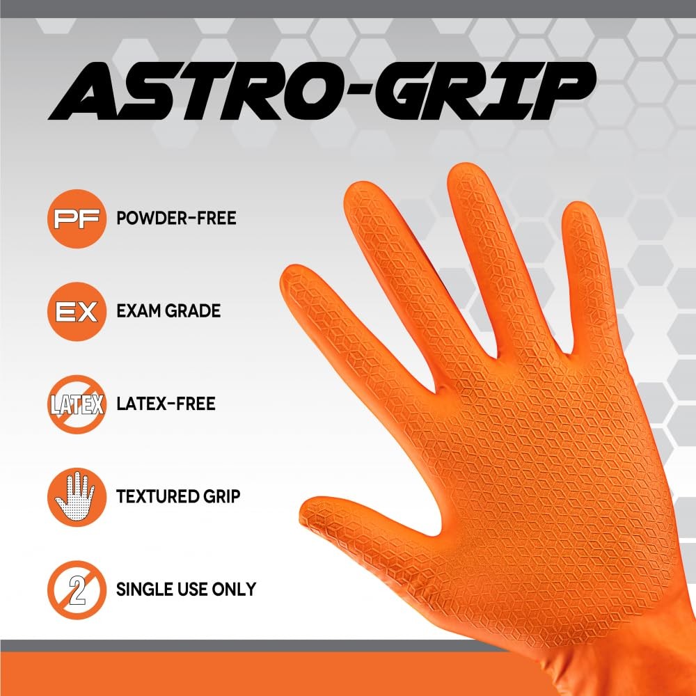 Astro-Grip Powder-Free Exam Grade Nitrile Disposable Extra Large, Orange