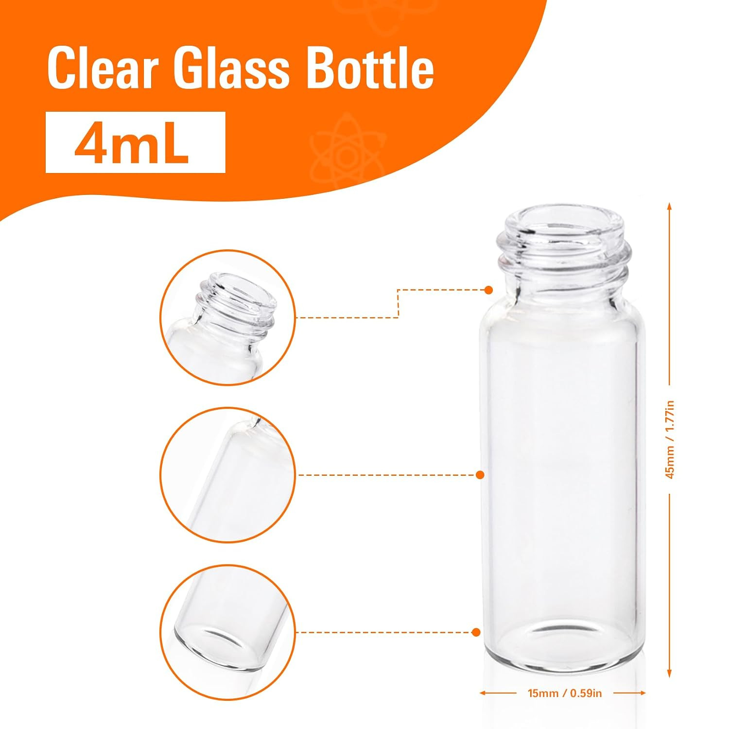 Borosilicate Glass Vials with Caps, 4ml, 20 PCS | Leak-proof tiny jars,Sample st
