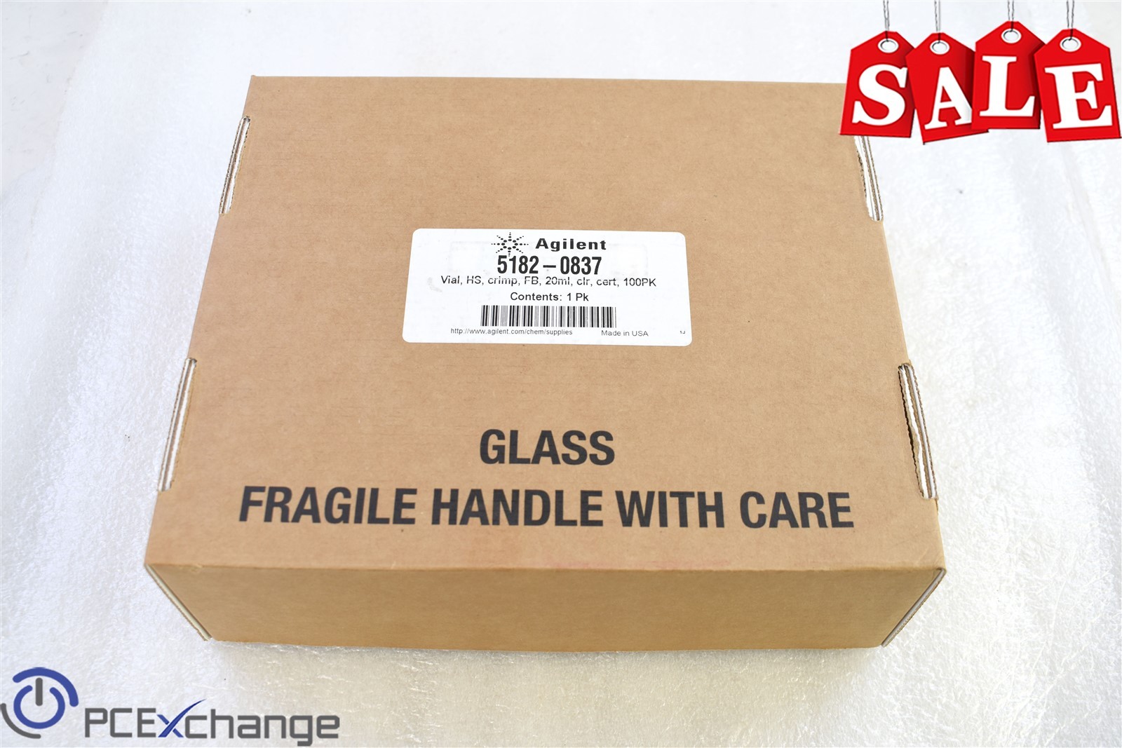Agilent 5182-0837 Vial, HS, Crimp, FB, 20ml, Clear Glass, Cert, 100PK