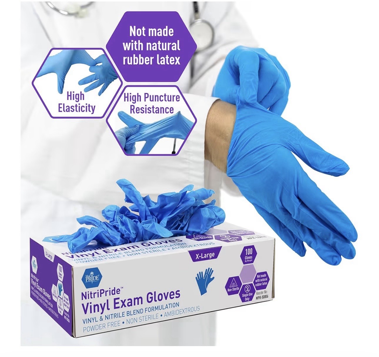 MED PRIDE Disposable Multipurpose Hand Protection Nitrile-Vinyl Blend Exam