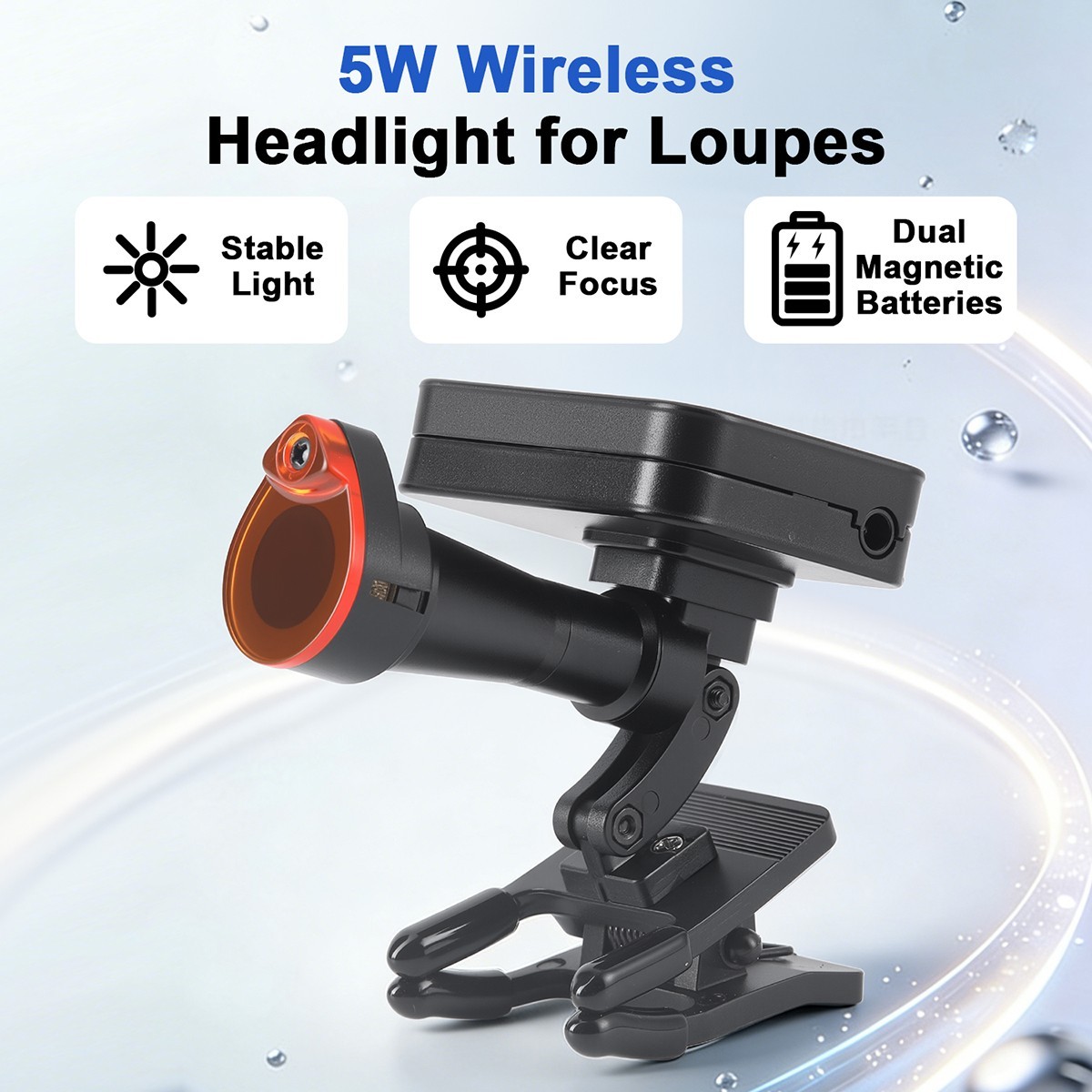Dental 5W Wireless Loupe Light LED Headlight Clip-On for magnifying loupes