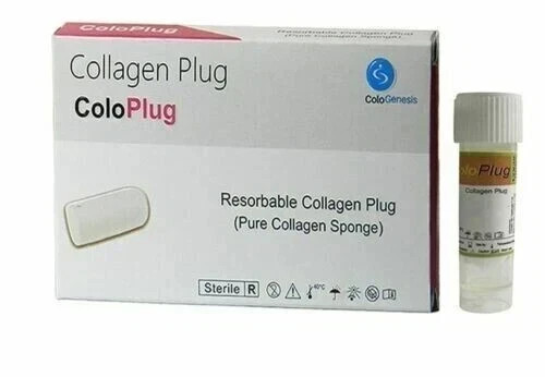 Pack of 25 Pcs ColoPlug – Resorbable Collagen Plug (Pure Collagen Sponge) 8x20mm