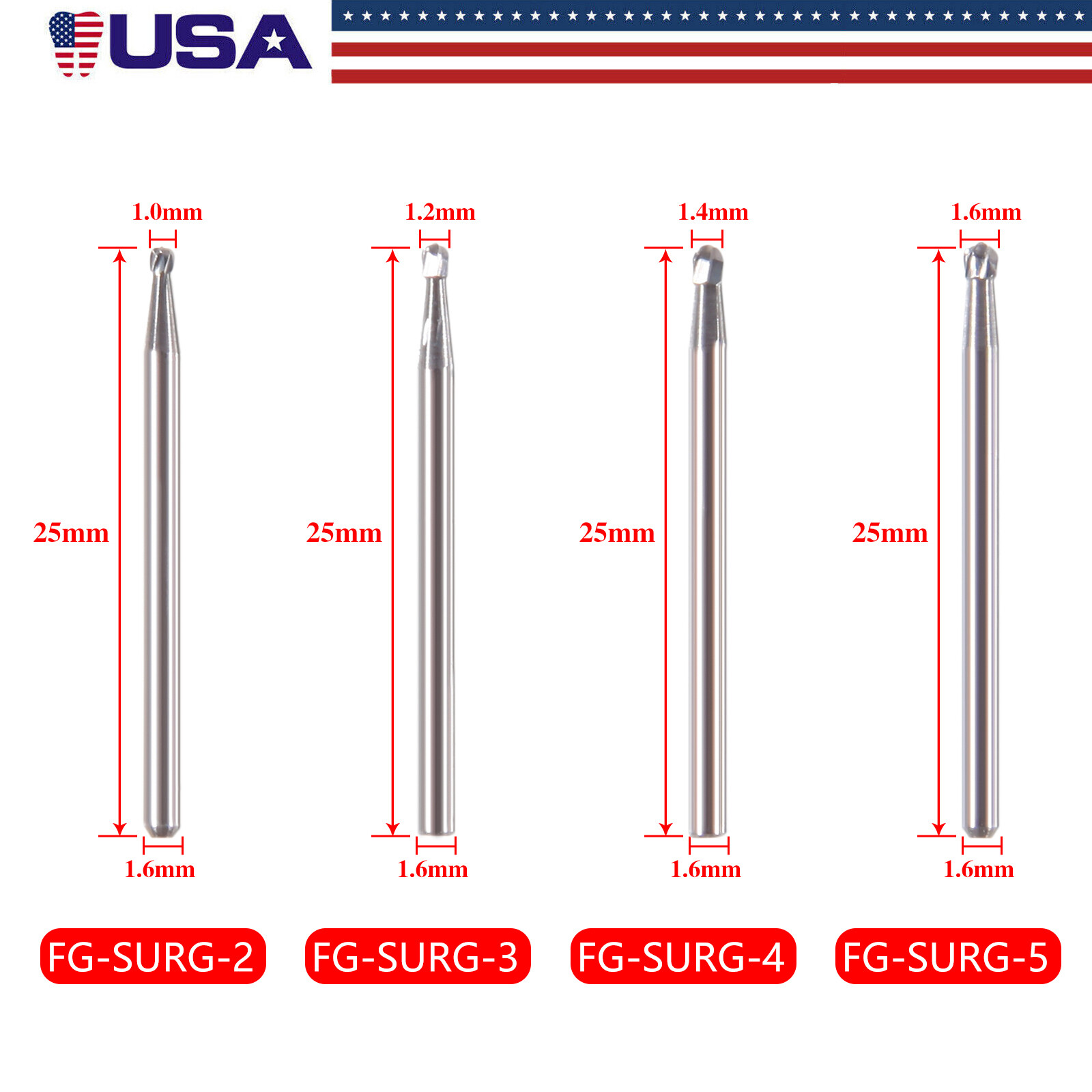 1-20 X Dental Surgical Length Bur Round Tungsten Carbide 25mm FG SURG FGOS