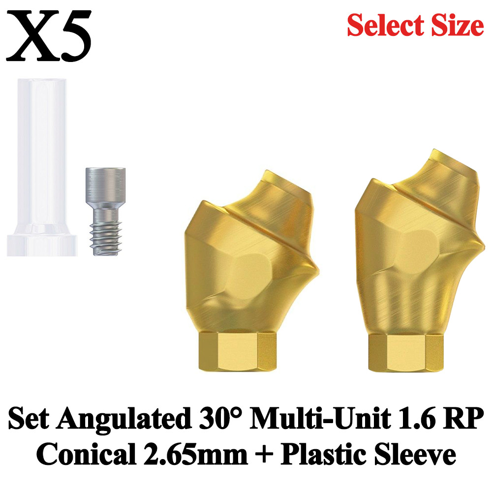 5x Set Dental Angulated 30° Multi-Unit 1.6 RP Conical 2.65mm + Plastic Sleeve