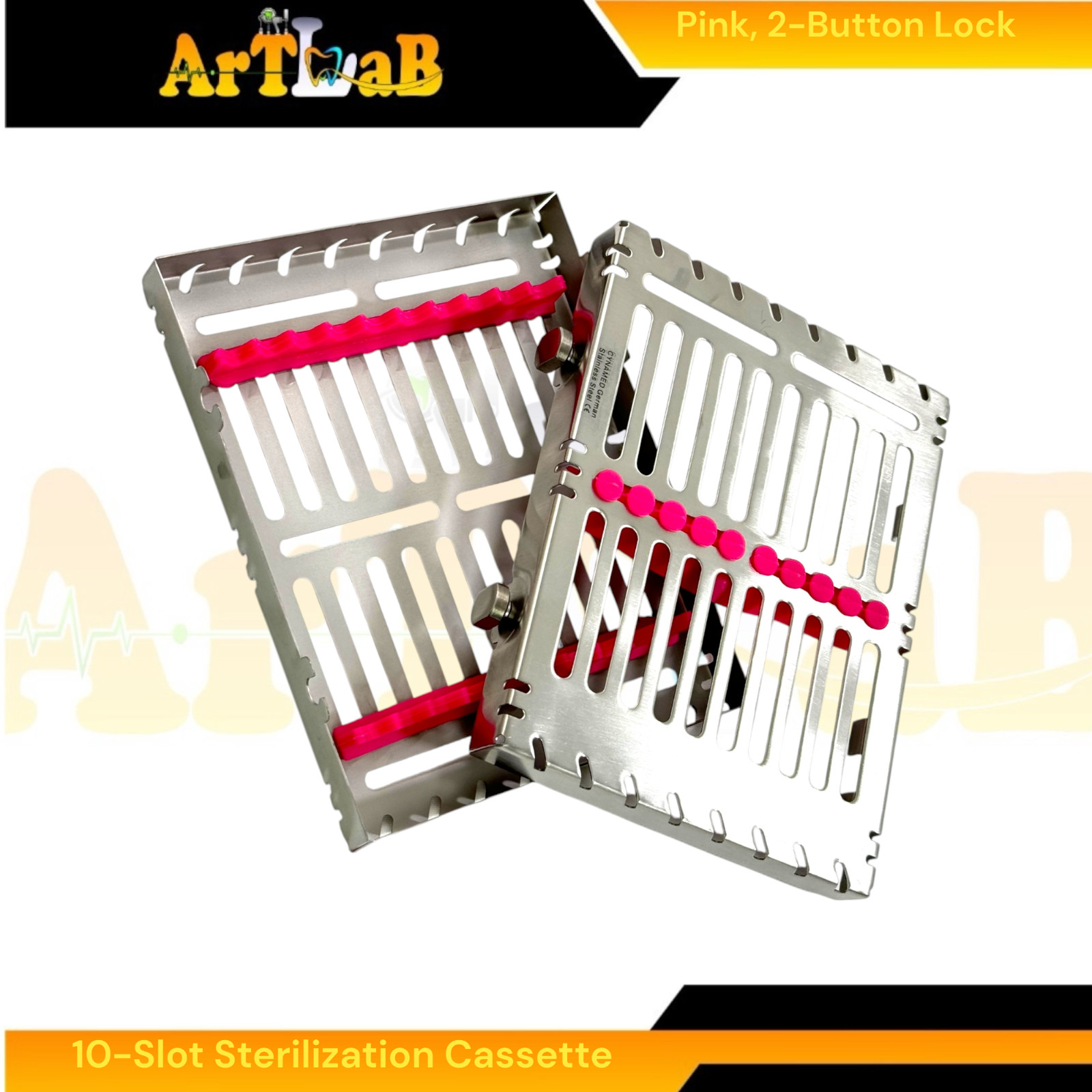 Pink Inserts, 10 Instrument Sterilization Cassette, 7″ x 5.5″ x 1.25″, Dental