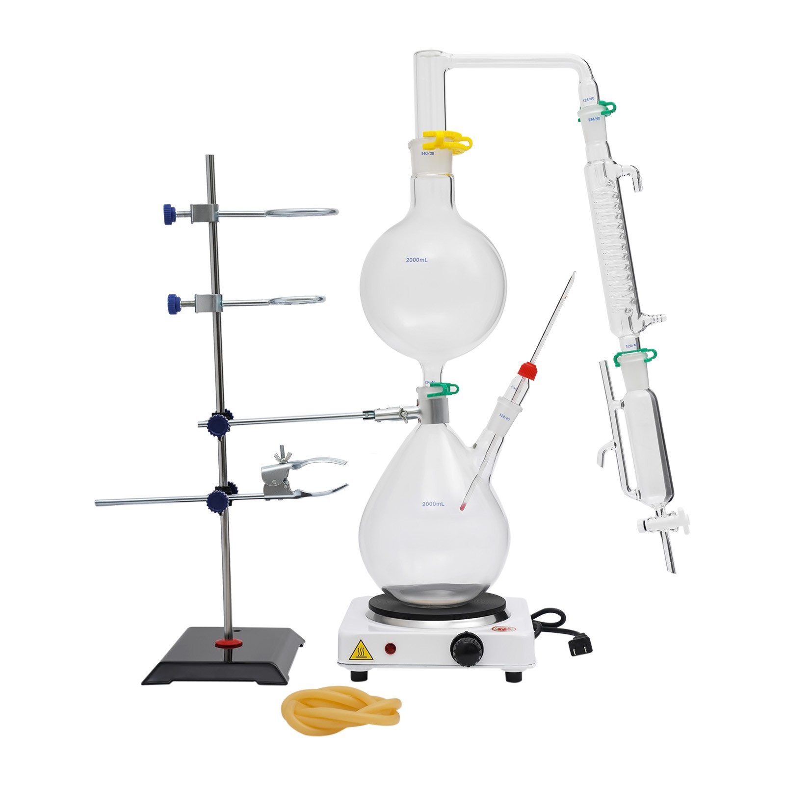 2000ml Glass Distillation Kit with 1000W Heating Plate Essential Oil Lab US Plug