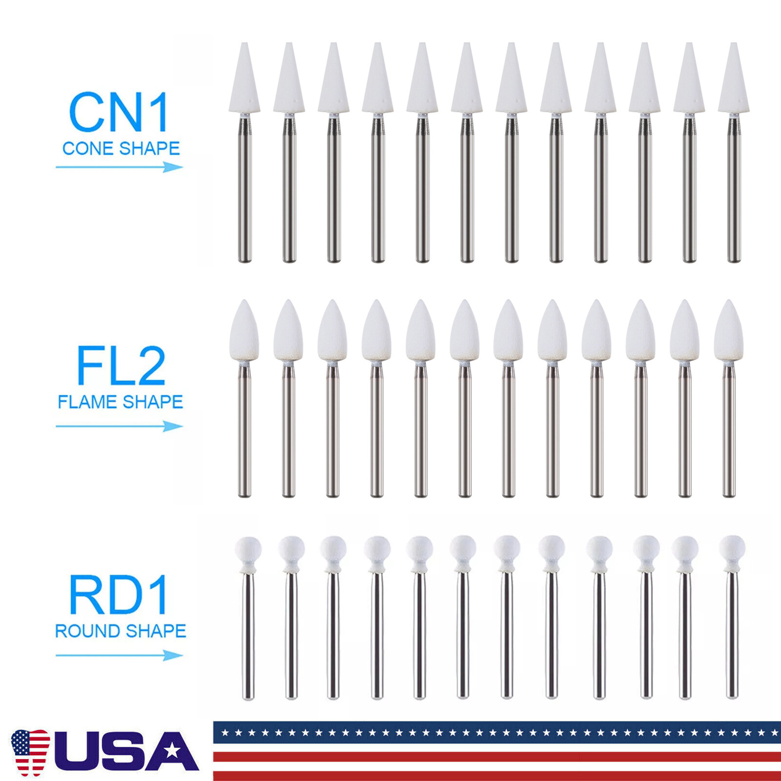 Dental White Stone Porcelain Polishing Burs FG /Composite Finishing Burs