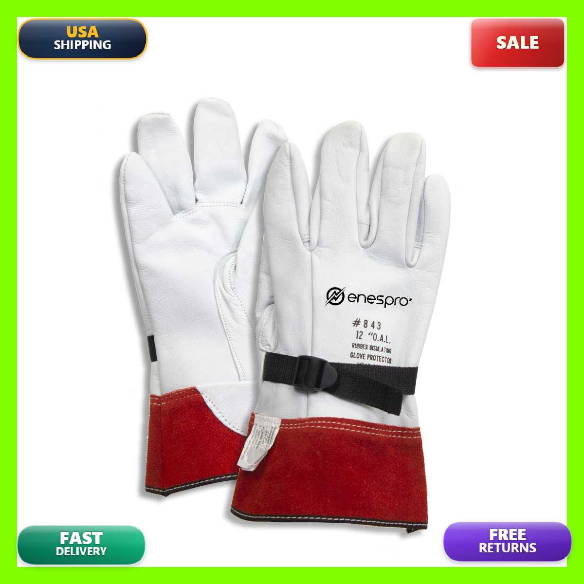 Enespro Dwh12L12 Leather Protectors Cinch Strap 12 Size 12 Gloves White