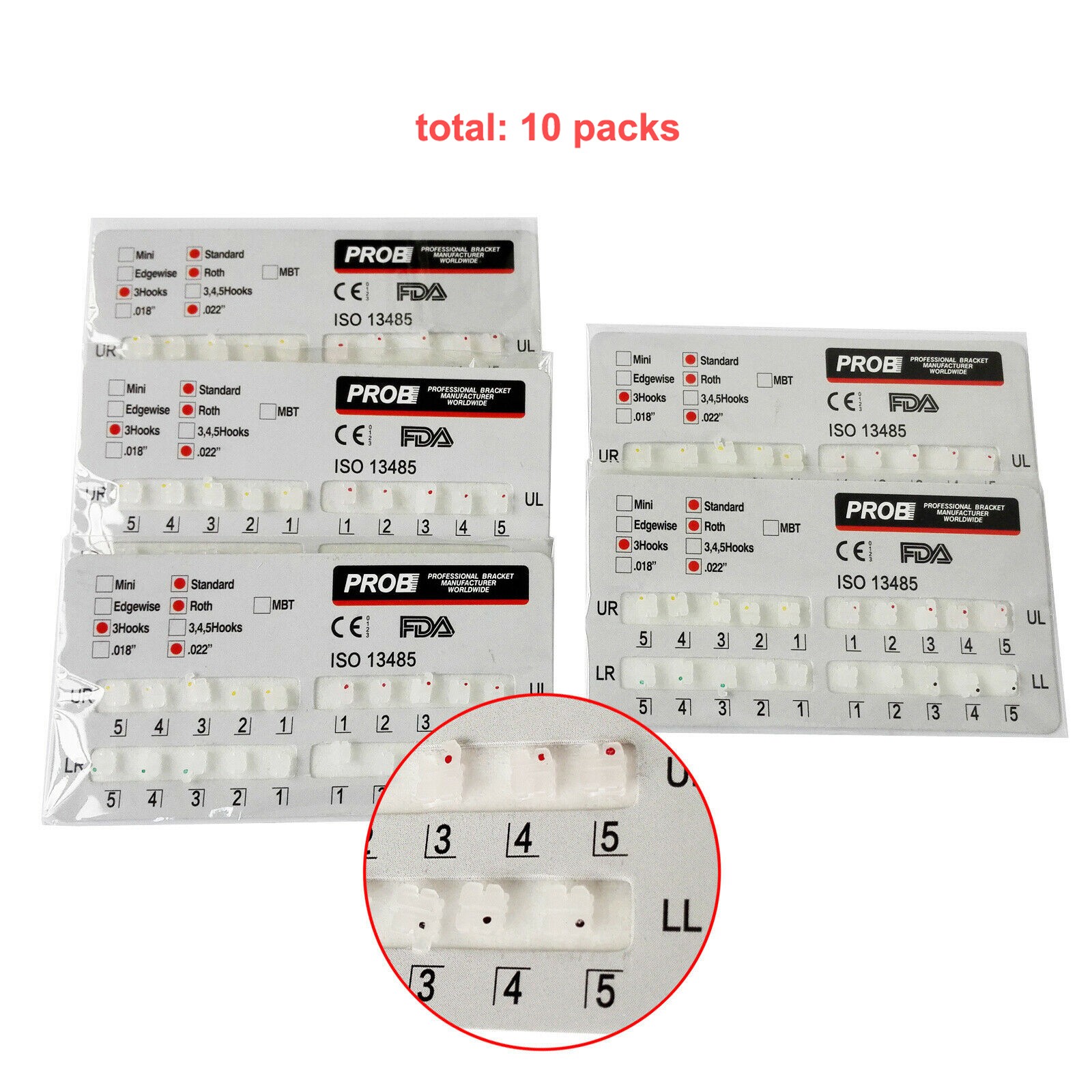 PROB Orthodontic Dental Bracket Ceramic Braces Standard/Mini Roth/MBT 022 3/345H