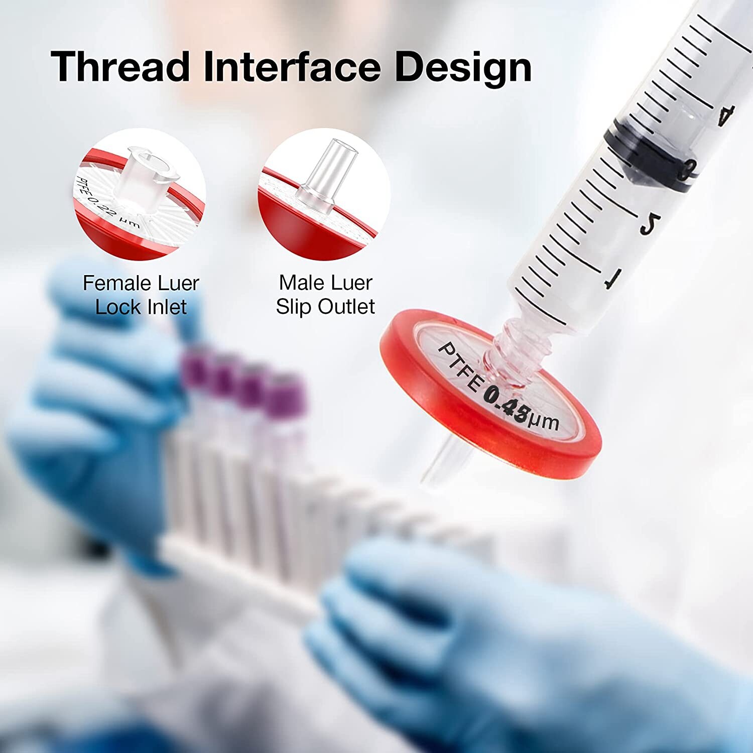 500PCS 15mL Centrifuge Test Tubes+ PTFE Syringe Filters 0.22μm/0.45μm 13mm/25mm