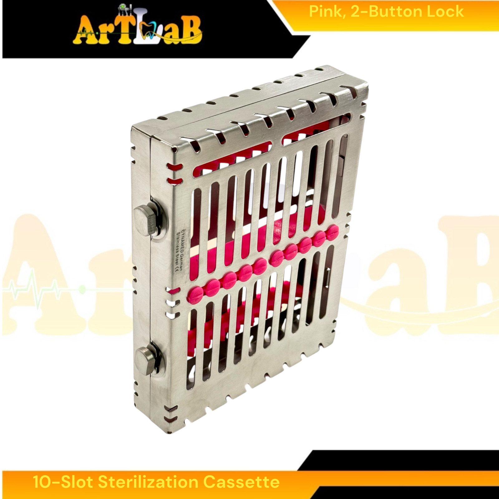 Pink Inserts, 10 Instrument Sterilization Cassette, 7″ x 5.5″ x 1.25″, Dental