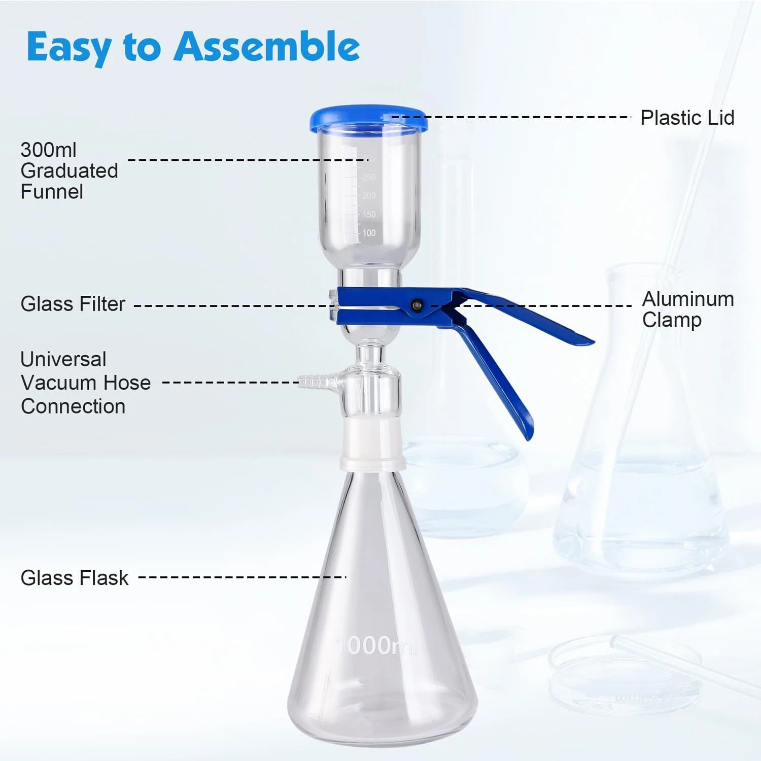 Lab Vacuum Filtration Distillation Apparatus Glass Suction Filter Funnel 1000ml