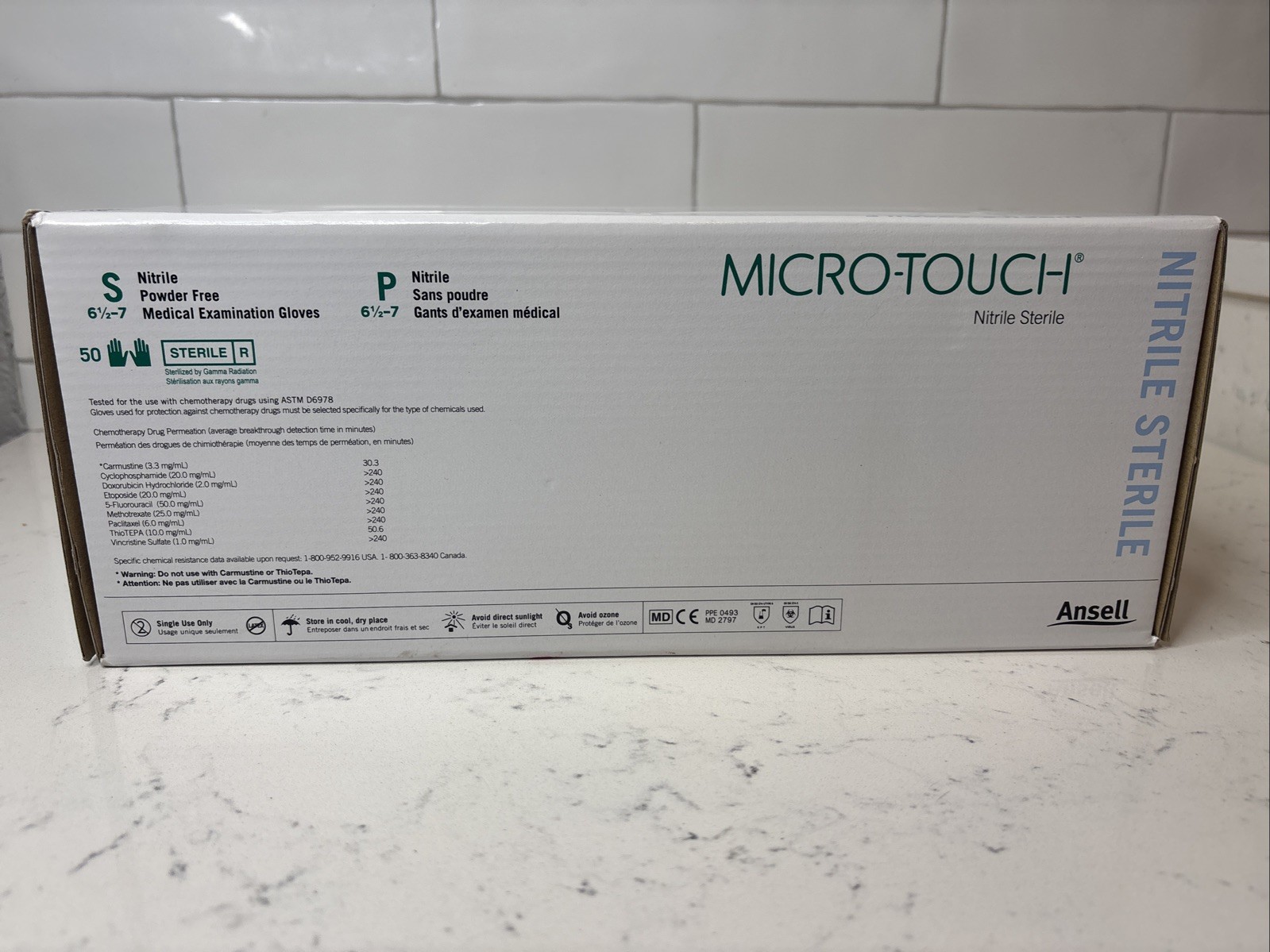 Ansell 6034151 Micro-Touch Small Nitrile Sterile Gloves Box of 50 Pair