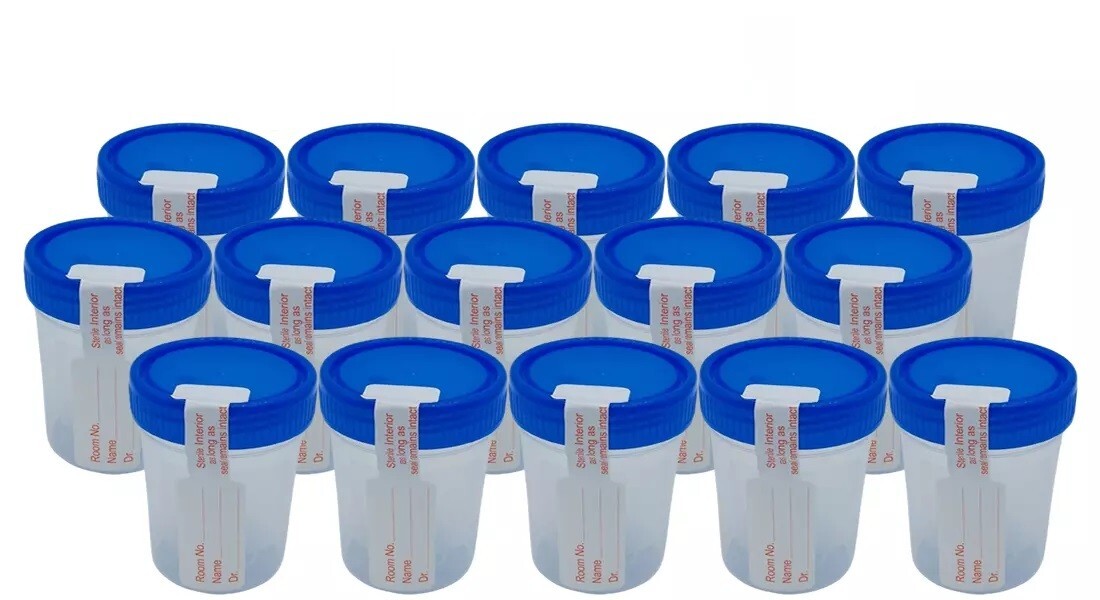 100 Specimen Container with Screw on Leak Resistant Lid Urine Collection 120mL –
