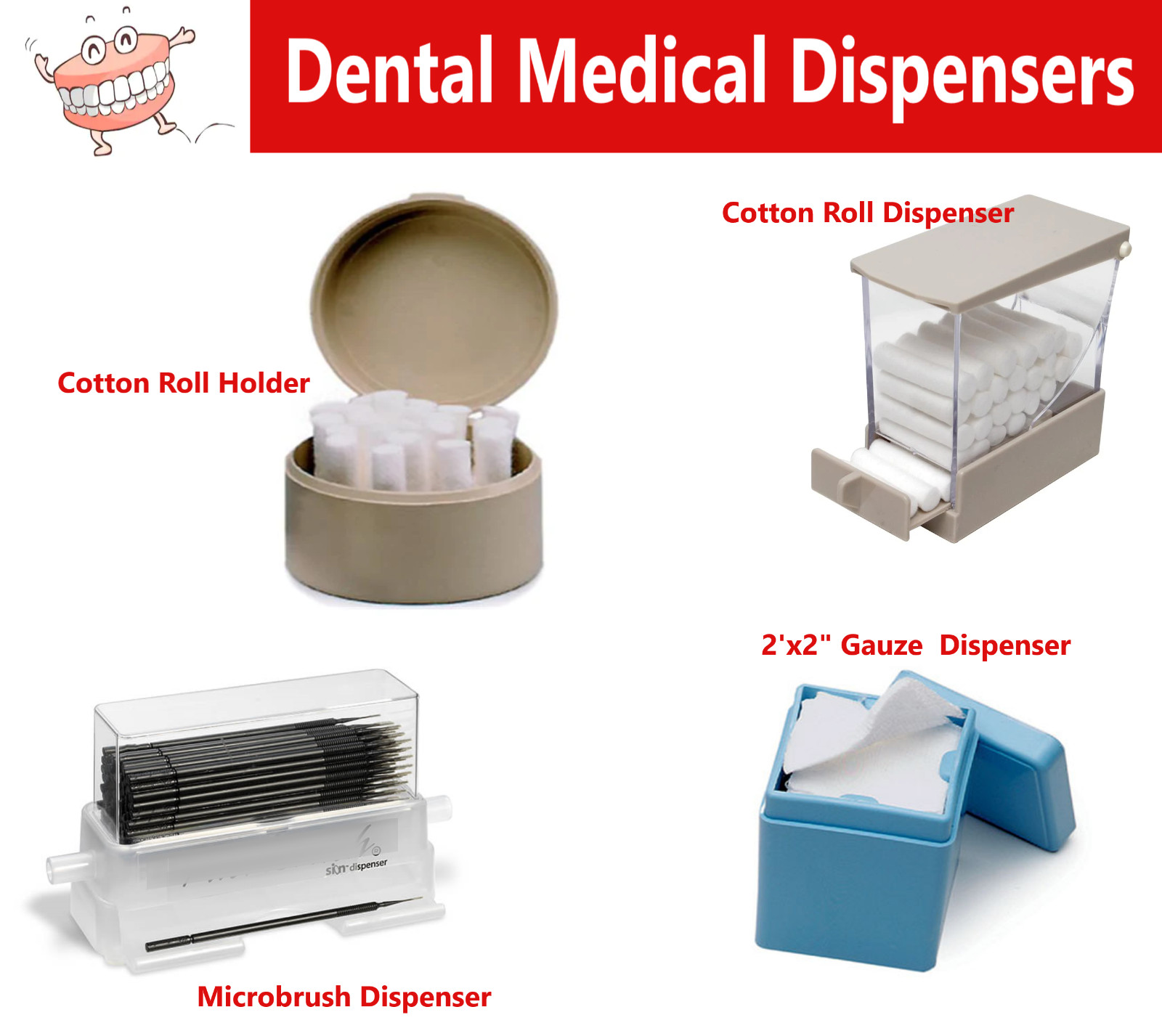 Dental Cotton Roll Dispenser Microbrush Dispenser 2″x 2″ SPONGE DISPENSER, etc.
