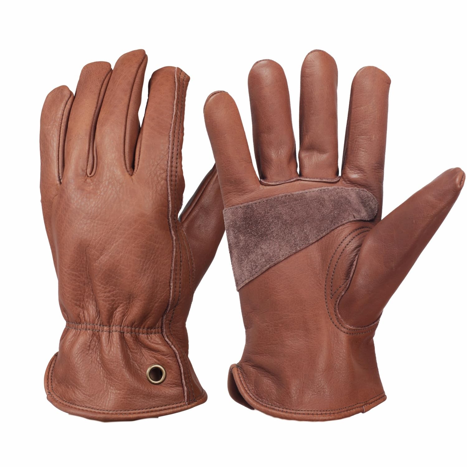 Nbleaglo Retro Brown Cowhide Leather Work Gloves For Construction Yardwork