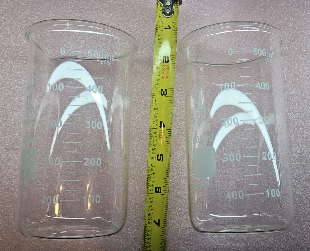 500ml Glass Beaker, Tall Form, Graduated, Karter Scientific 2 Pack