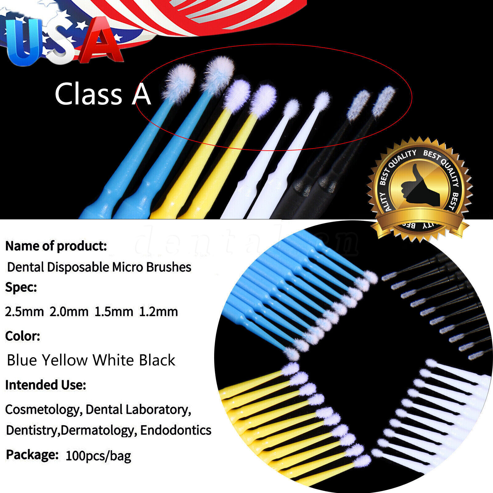USA Microbrush Micro Brush Applicator Tips for Makeup Eyelash Dental Super Fine