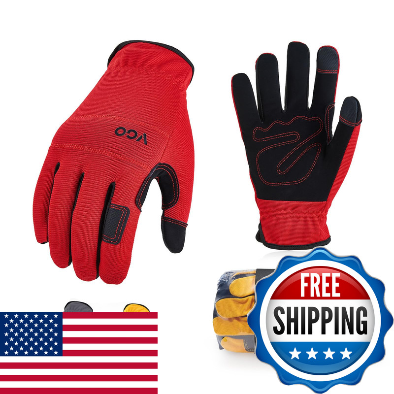 Vgo… 3-Pairs Synthetic Leather Work Gloves Multi-Purpose Light Duty Work