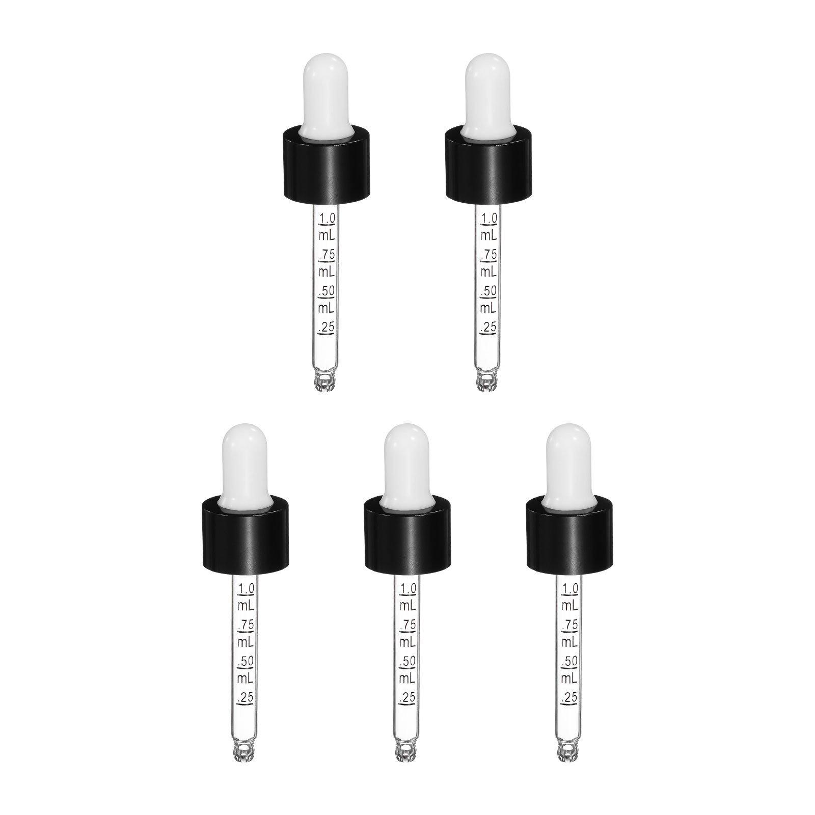 Glass Eye Dropper with Measurement 5Pcs Droppers for 15ml White/Black Top