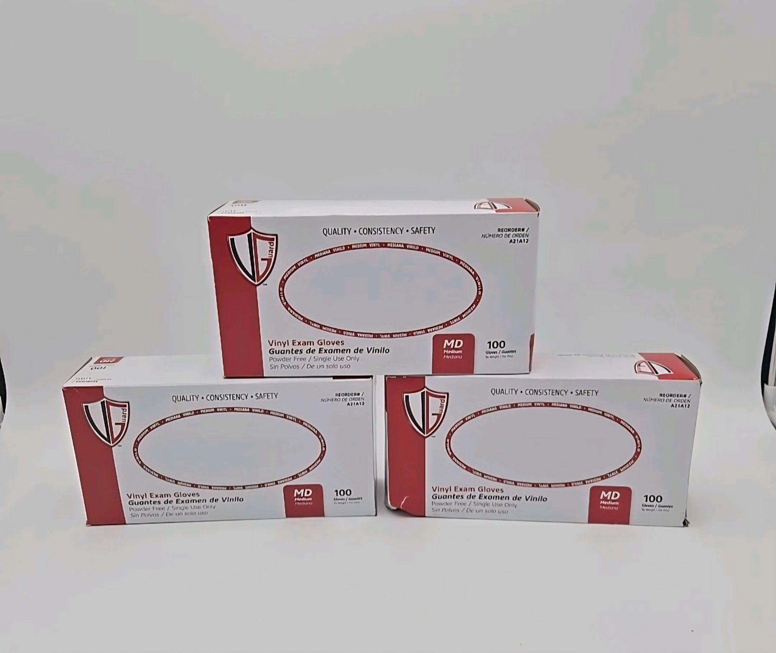 Vanguard Vinyl Exam Gloves-Powder Free-Size MD Medium 3 boxes-300 gloves total