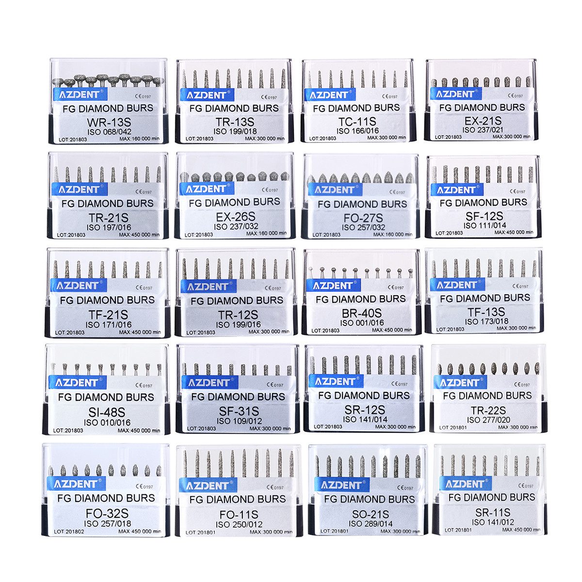 AZDENT Dental Diamond Burs FG Drills Friction Grip fit for High Speed Handpiece