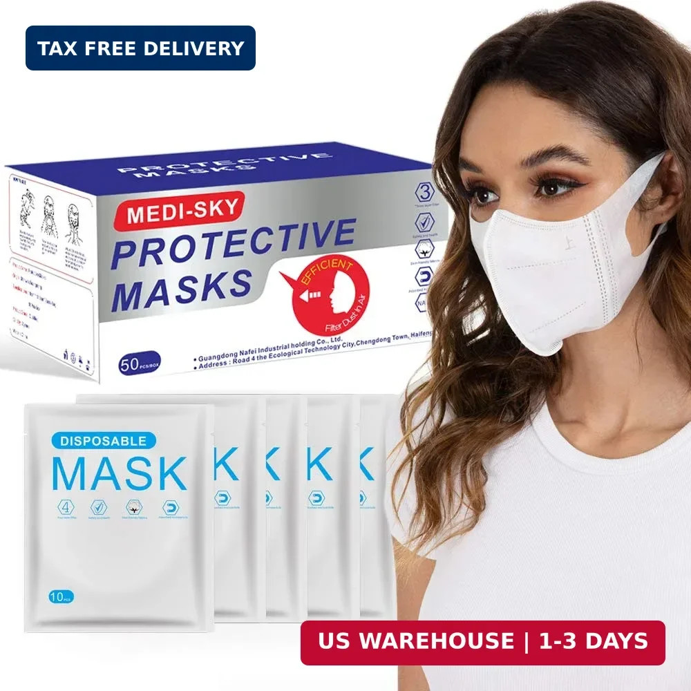 Medi-sky 3D Disposable Mask for Adults, Elastic Cloth Ear Straps Breathable Face