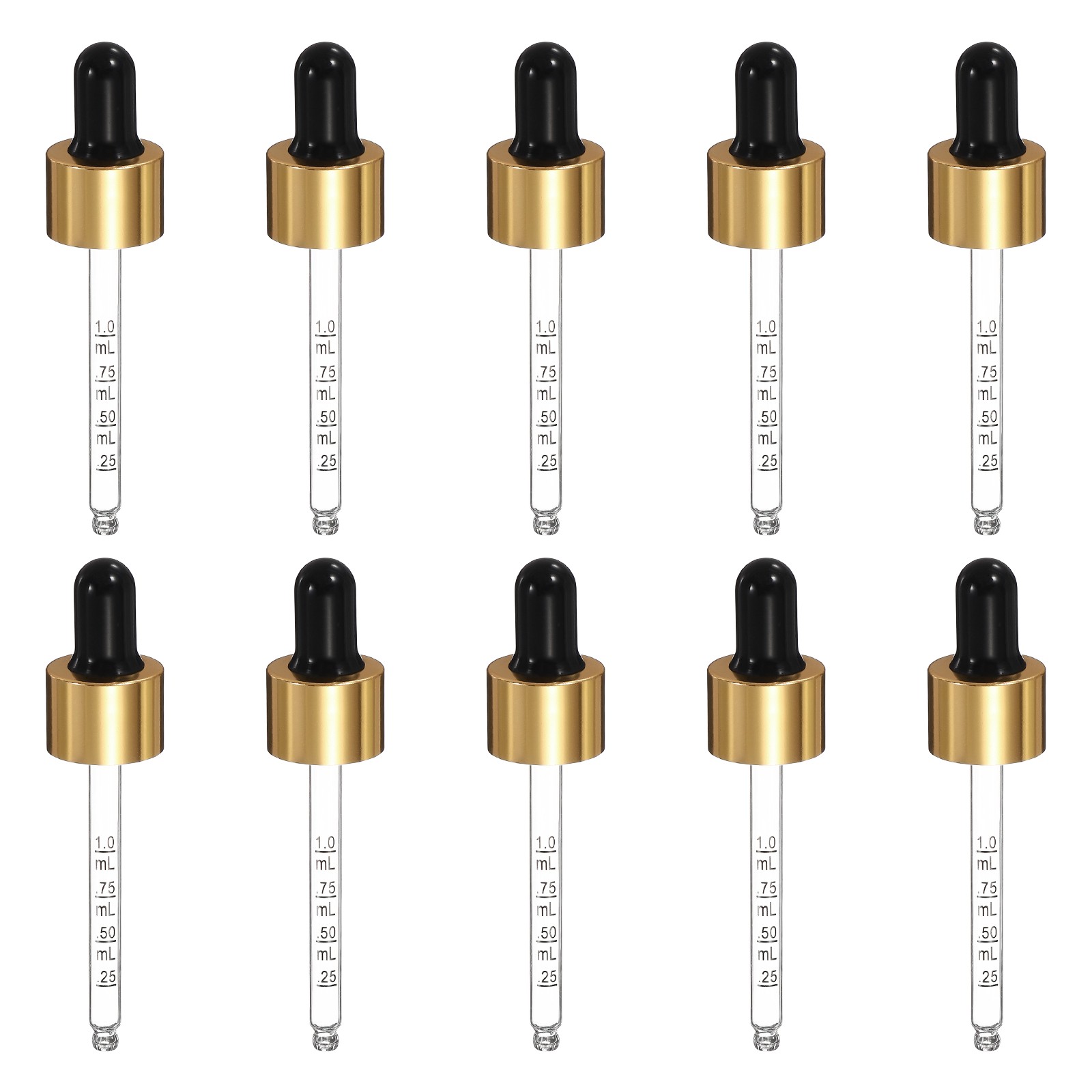 Glass Eye Dropper with Measurement 10Pcs Droppers for 30ml Black/Gold Top
