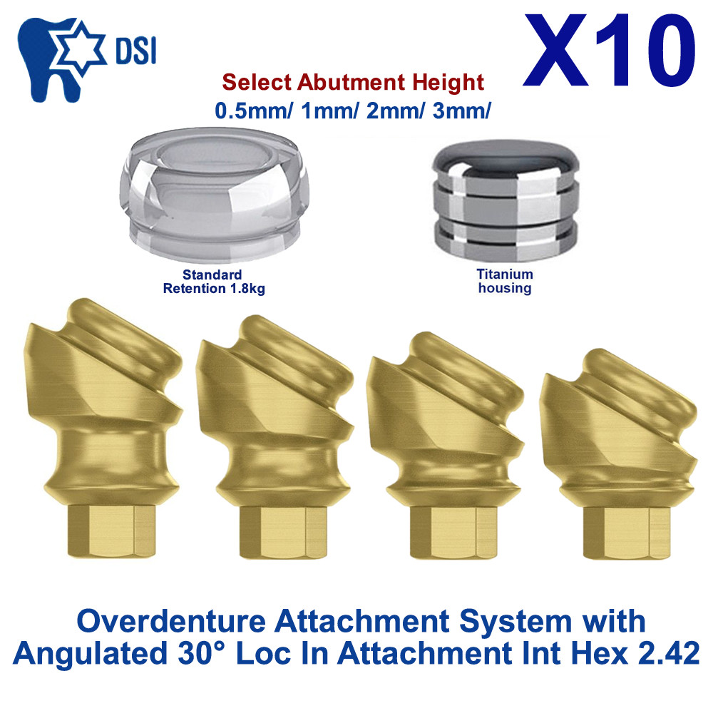 10 Set Dental Abutment Angulated Loc-In 30° Attachment Int Hex 2.42 Standard Cap