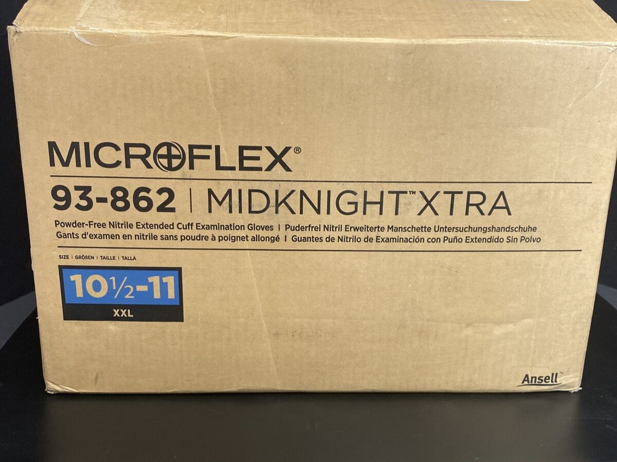 Ansell Nitrile Gloves 2X Large Black Long Cuff 10 Boxes of 100 Gloves Each
