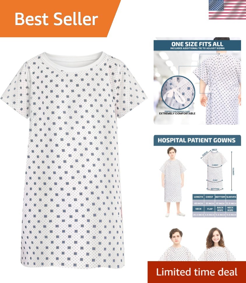 3/4 Sleeve Floral Patient Gown – Comfortable, Durable & Unisex, Up to 2XL