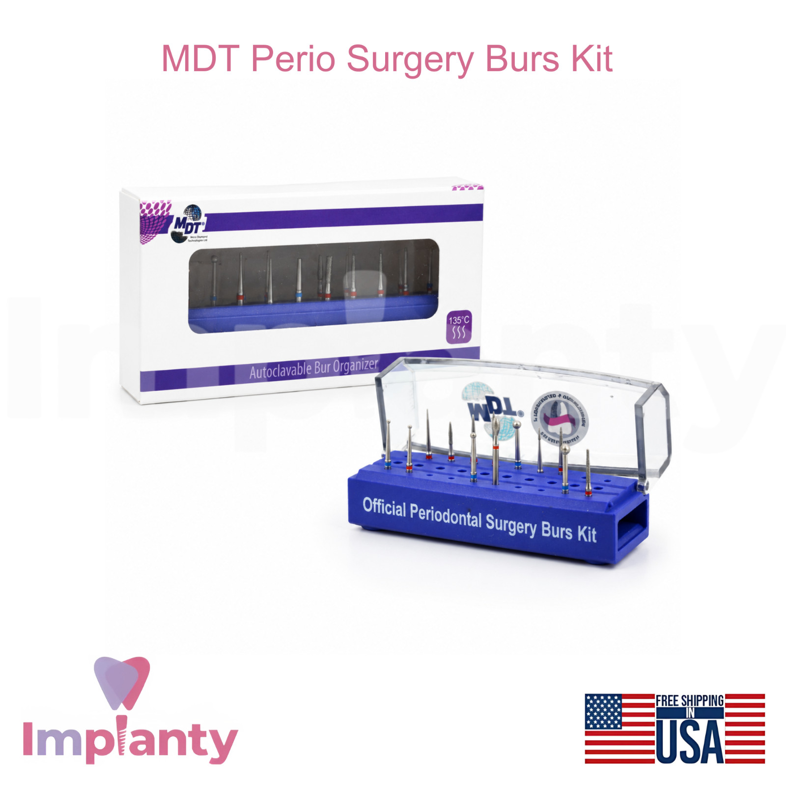 MDT Perio Diamond Coated Burs Kit Plaque Removal Stainless Steel Tool