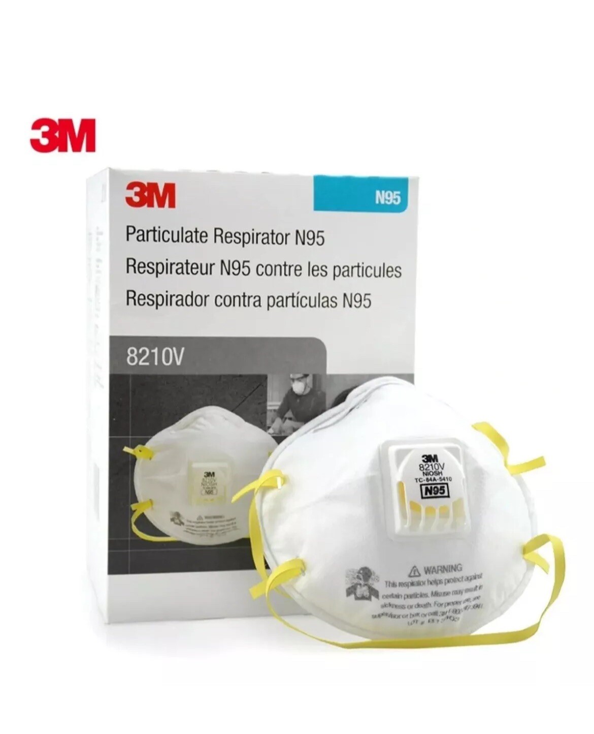 3M 8210V N95 Particulate Respirator Protection Masks W/ Exhalation Valve 10 BX