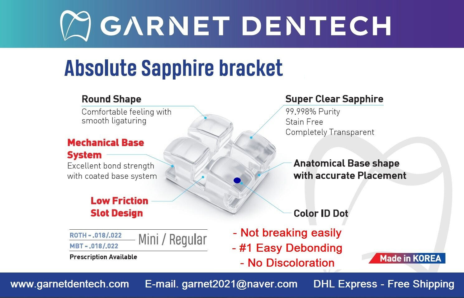 Garnet ABSOLUTE Dental Orthodontic Sapphire Brackets Braces-ROTH/MBT-$49.99/set
