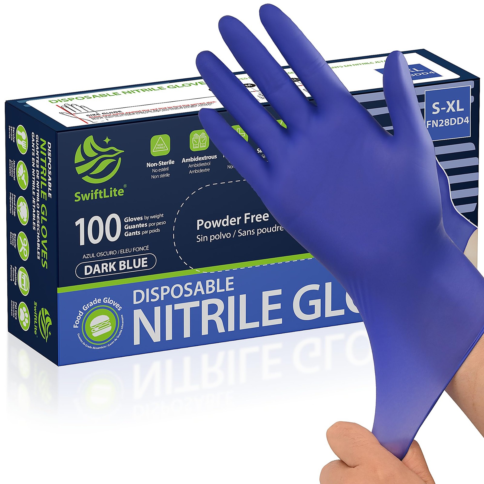 SWIFTLITE Disposable Nitrile Gloves, Food Safe, Latex-Free Powder-Free, Kitch…