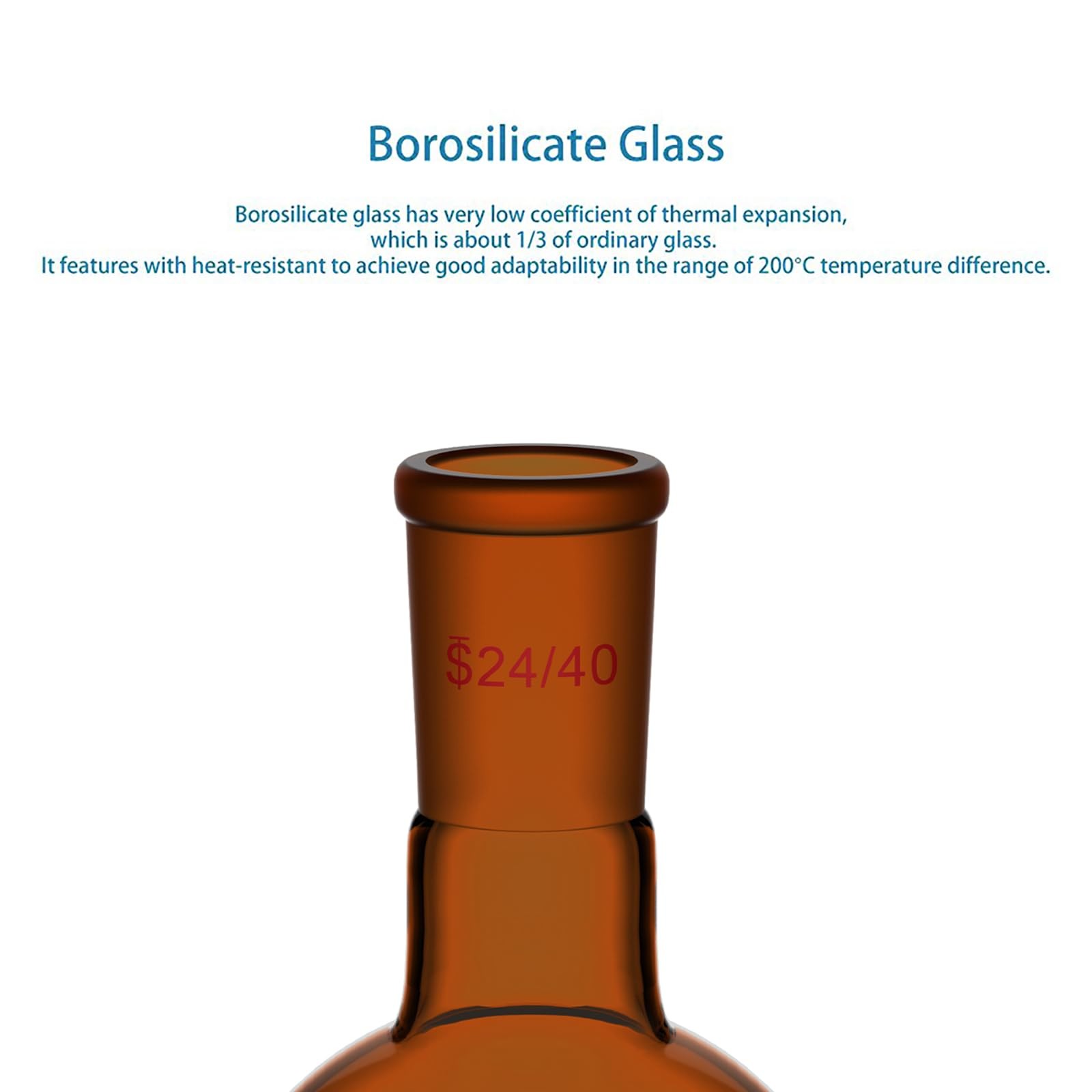 Brown Round Bottom Flask with Single Neck, 24/40 Standard Taper Joint, Labora…