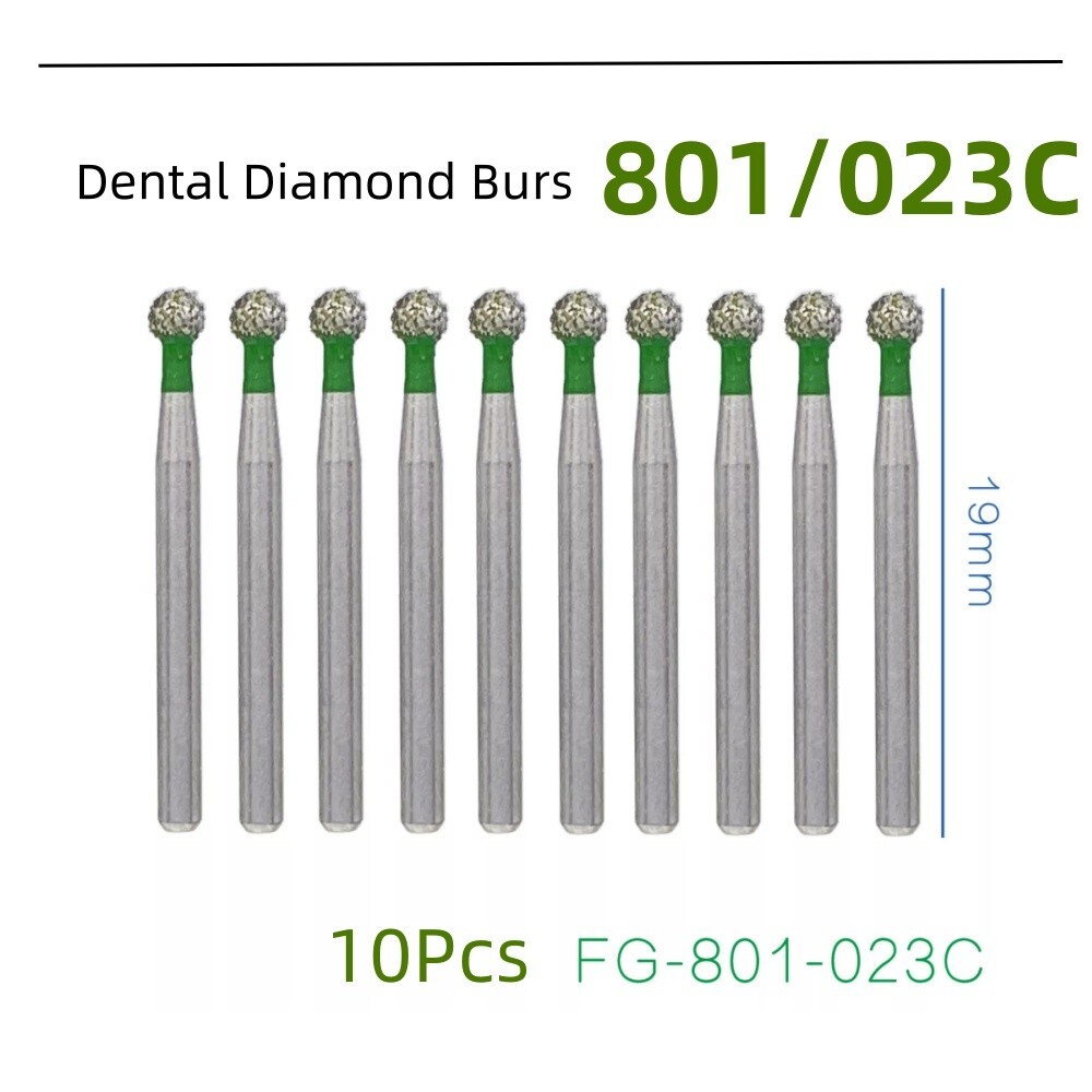 10Pcs/Pack Dental Diamond Burs FG Round Ball 801/023C Coarse Grit High Speed