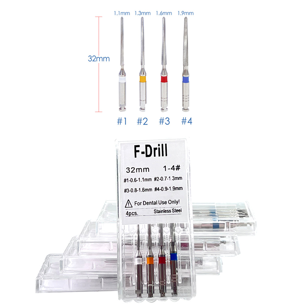 4/pk Dental Endodontic Endo Root Canal Fiber Post Drills 1.1mm 1.3mm 1.6mm 1.9mm