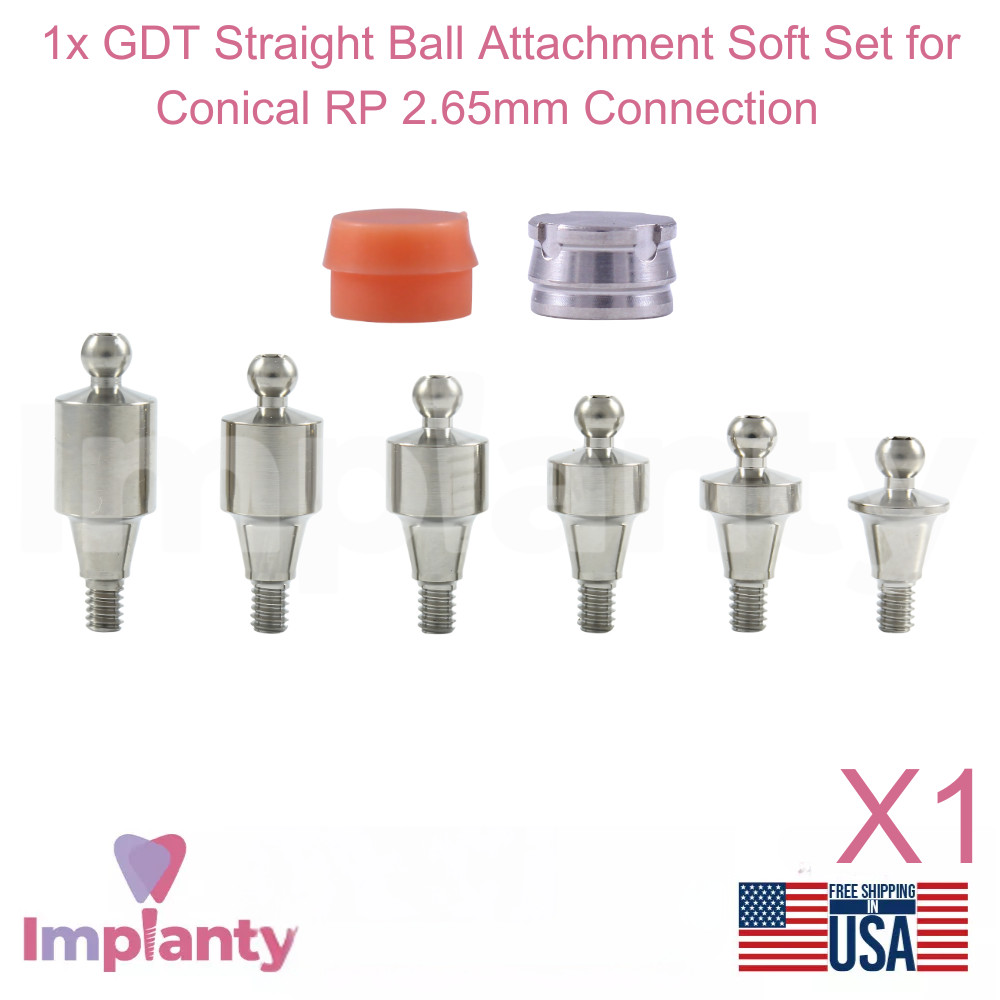 1x Dental Straight Ball Attachment Soft Set Conical Connection RP 2.65mm System