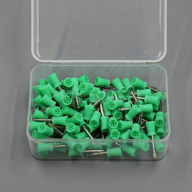 100pcs Dental Polishing Prophy Angle Cups Latch Type Brushes Polisher green USA