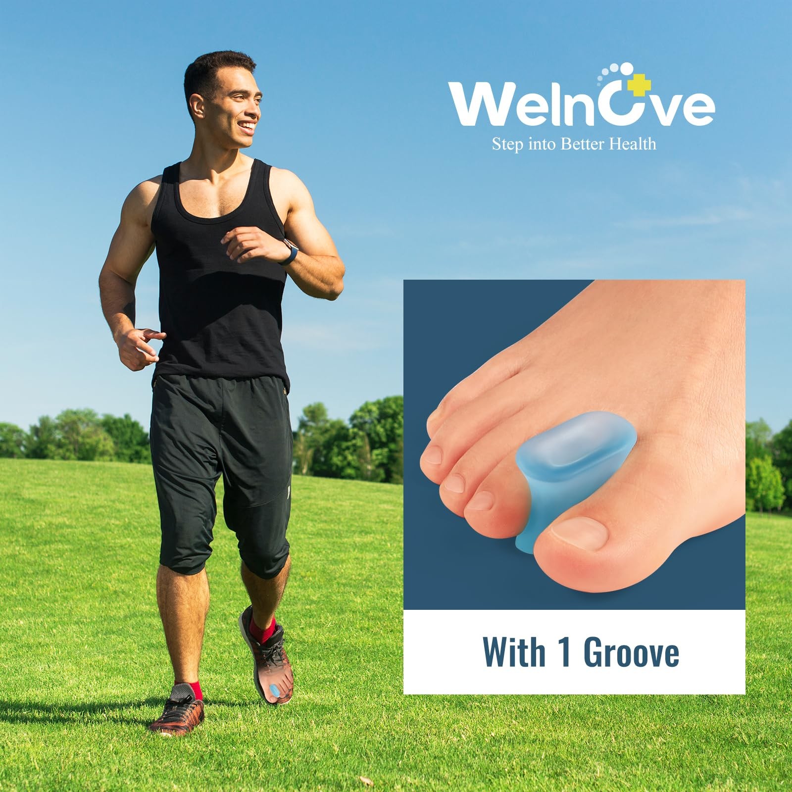 Welnove Upgraded Gel Toe Separators – 12-Pack Bunion Large, Blue (Classic)