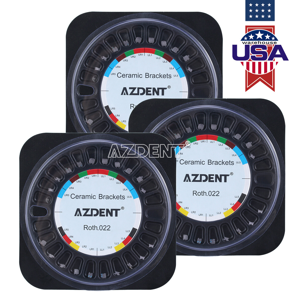 AZDENT Dental Orthodontic Clear Ceramic Brackets Braces Roth .022 Hooks 3-4-5