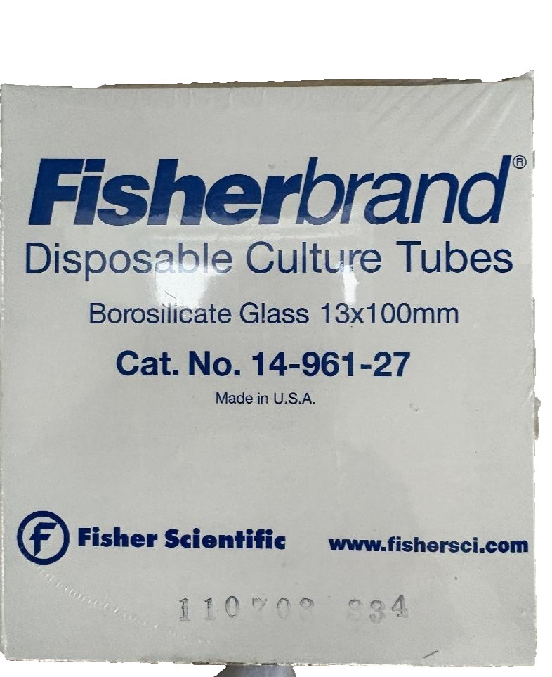 2 Fisherbrand 14-961-27 – 13×100 mm Glass Disposable Culture Tubes@ 250 per box